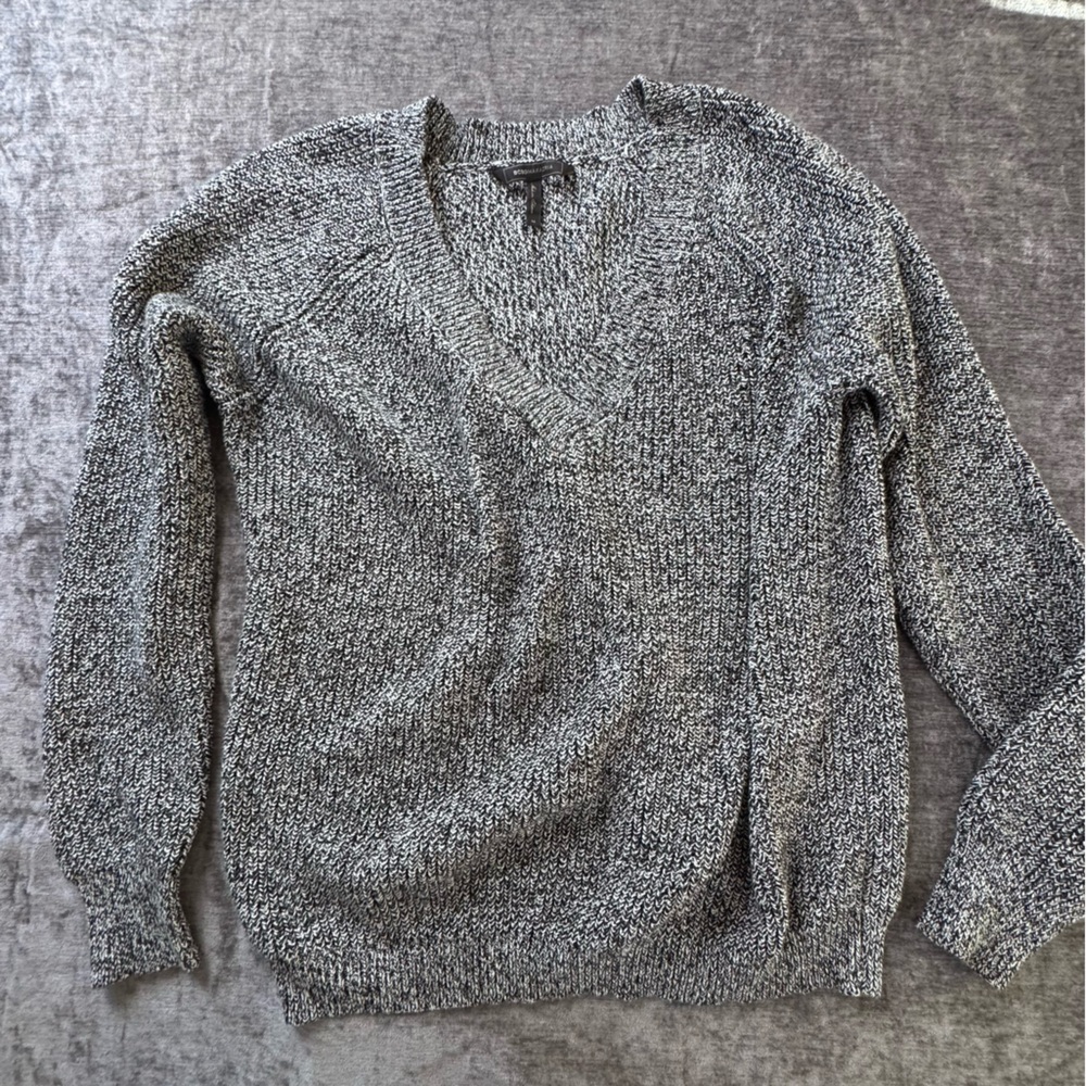 BCBGMaxAzria Black and White V-Neck Sweater